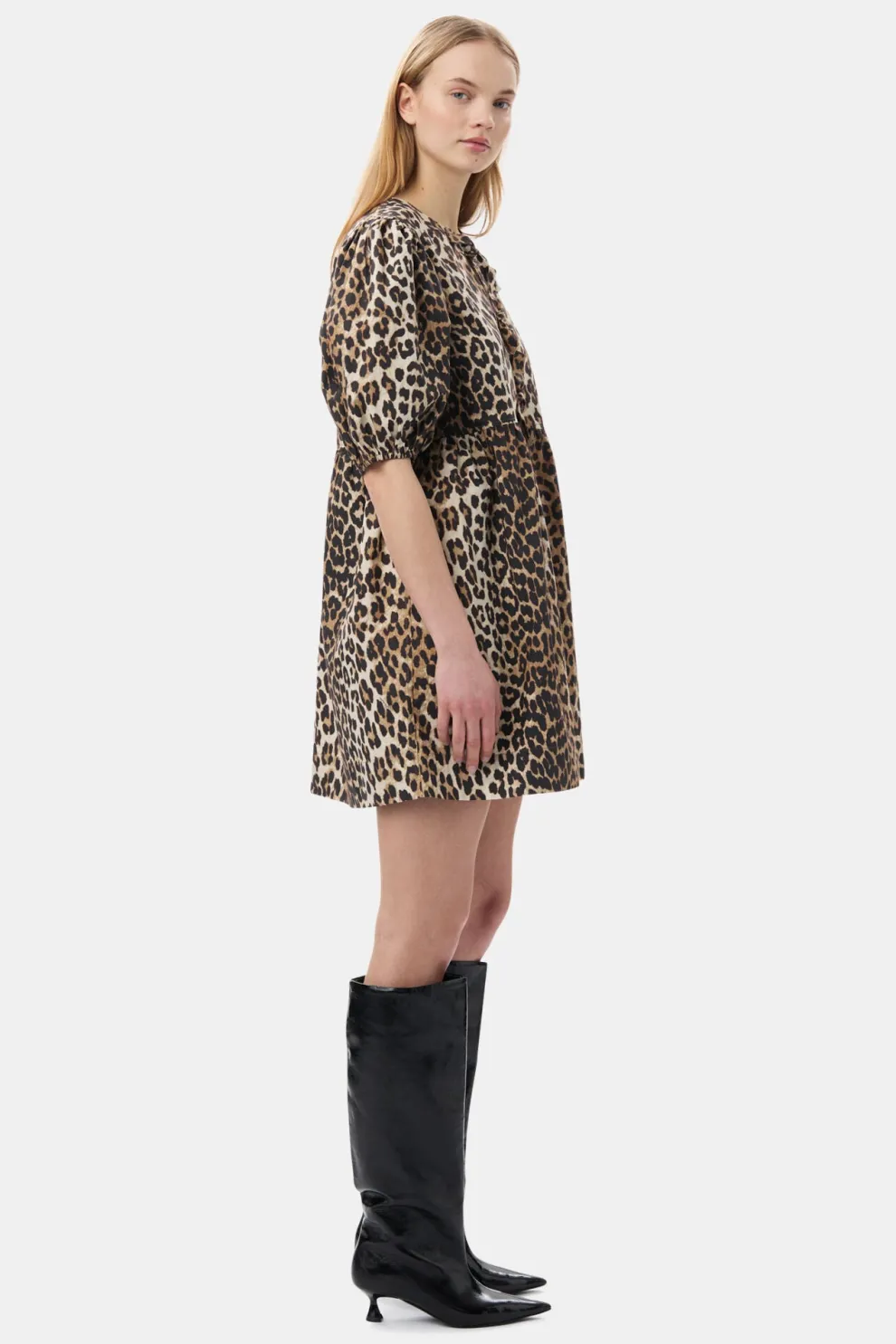 Ganni - Printed Cotton Tie String Mini Dress