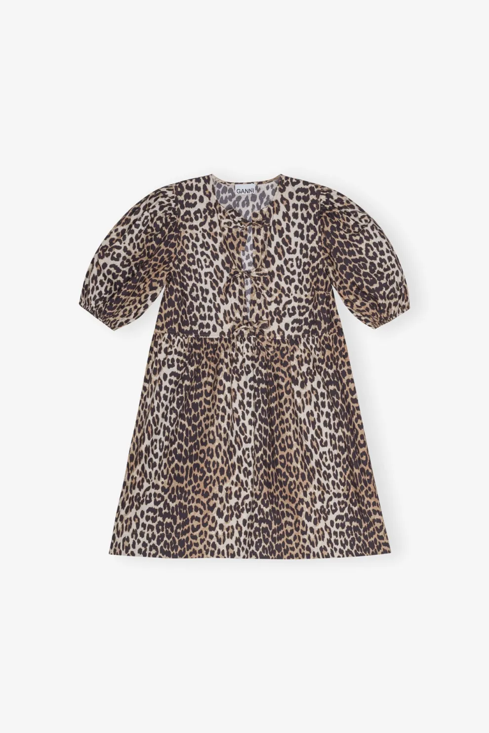 Ganni - Printed Cotton Tie String Mini Dress