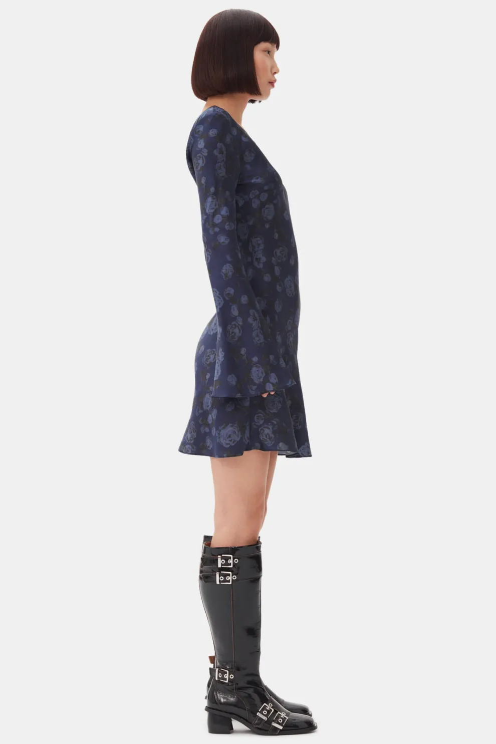 Ganni - Printed Satin Mini Dress