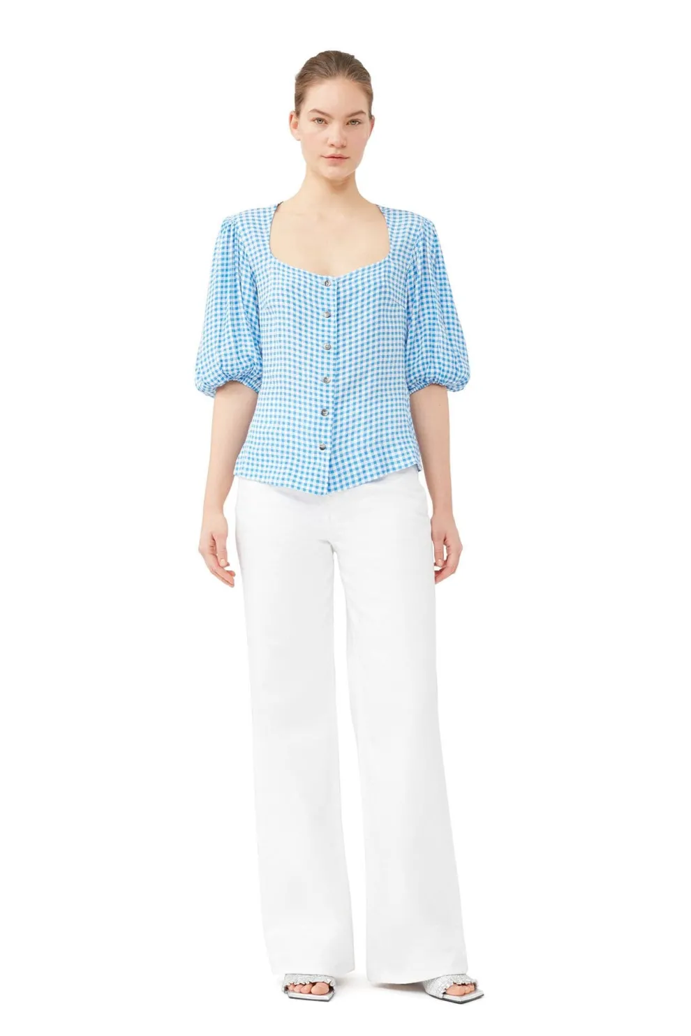 Ganni - Printed Crepe Button Down Blouse