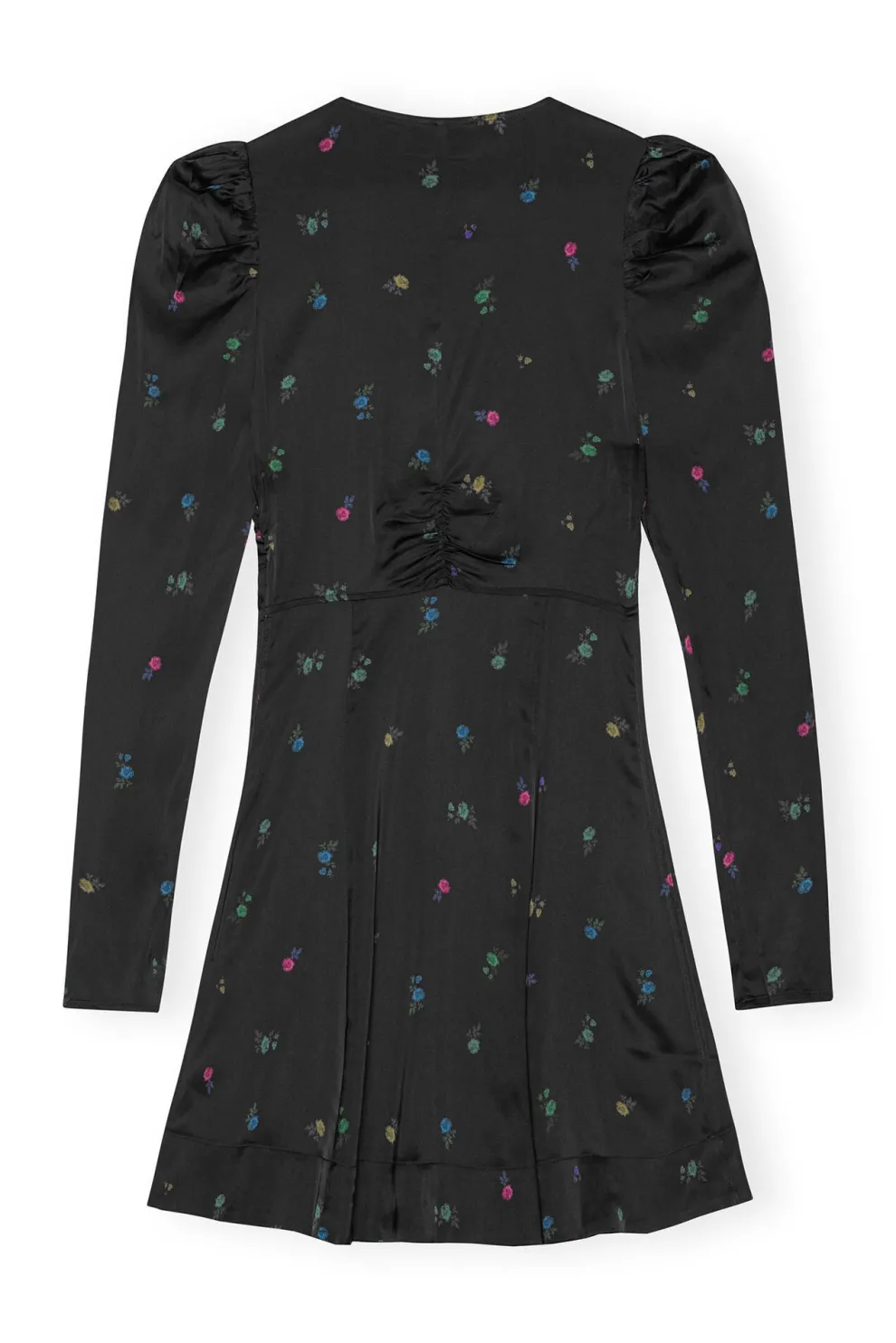 Ganni - Printed Satin Long Sleeve Mini Dress