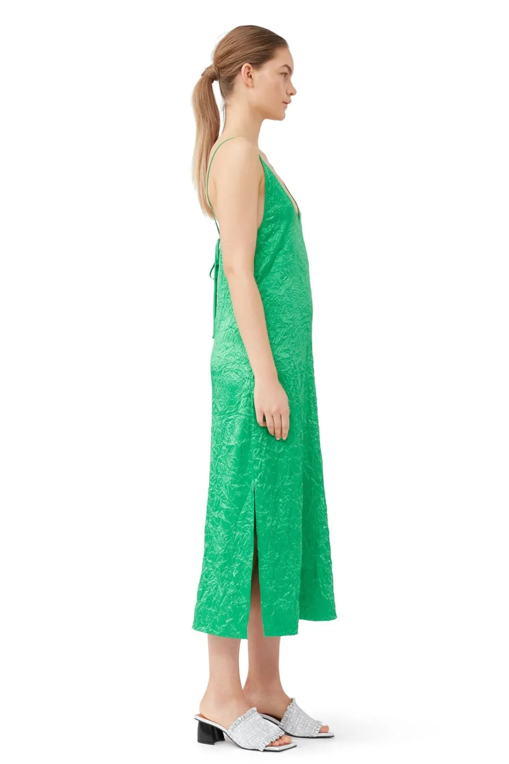 Ganni - Crinkled Satin Slip Dress