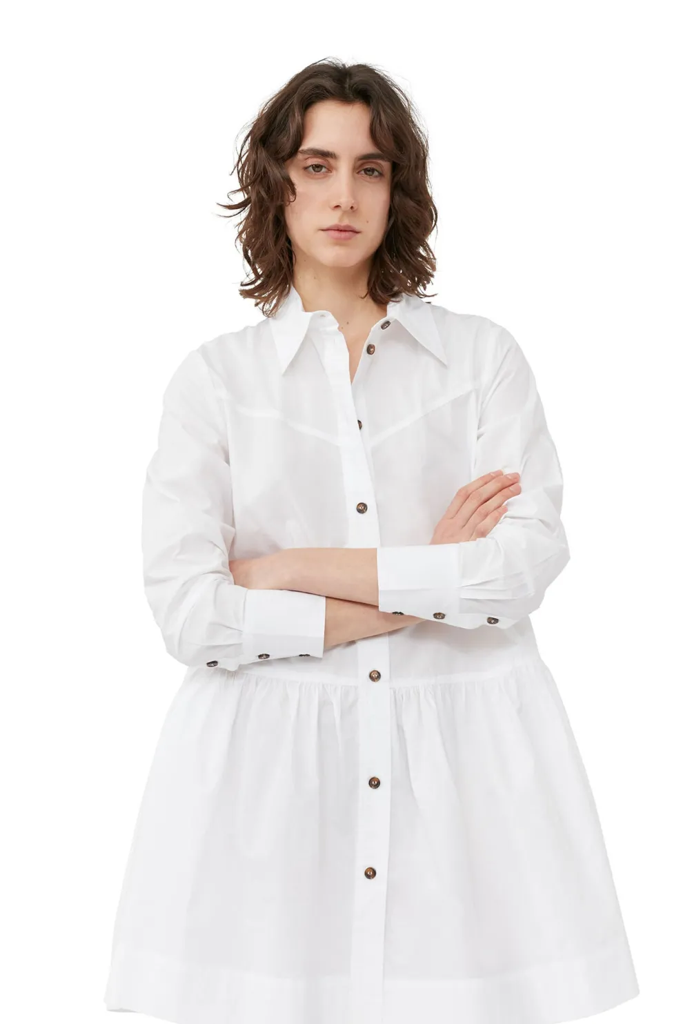 Ganni - Cotton bright poplin mini shirt dress