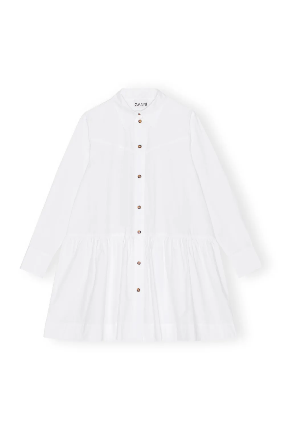 Ganni - Cotton bright poplin mini shirt dress