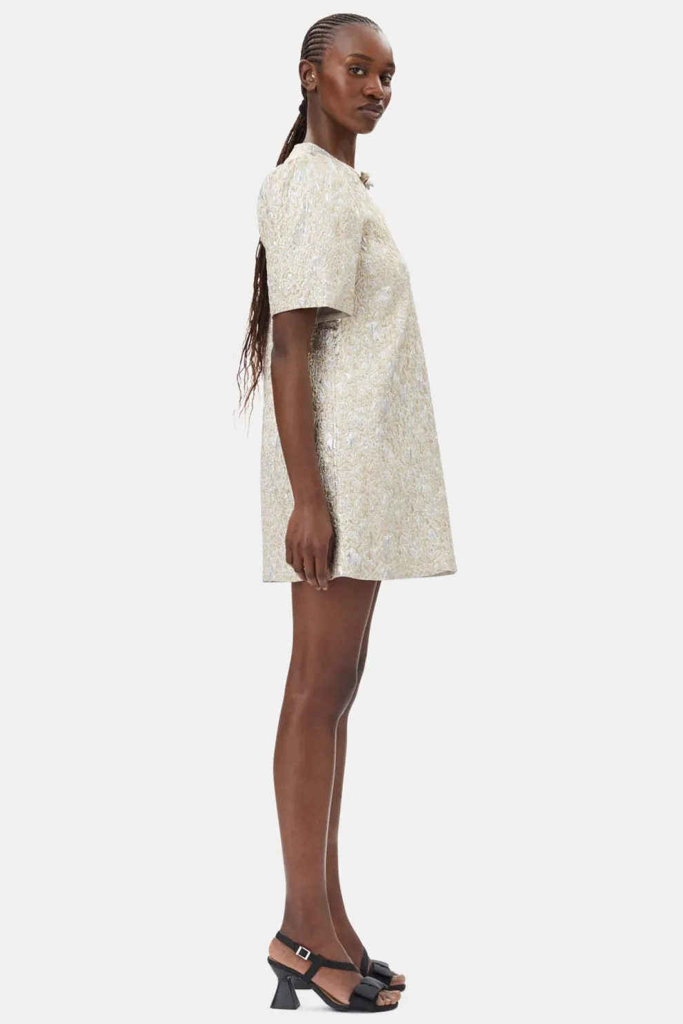 Ganni - Metallic Cloque A-Shape Mini Dress