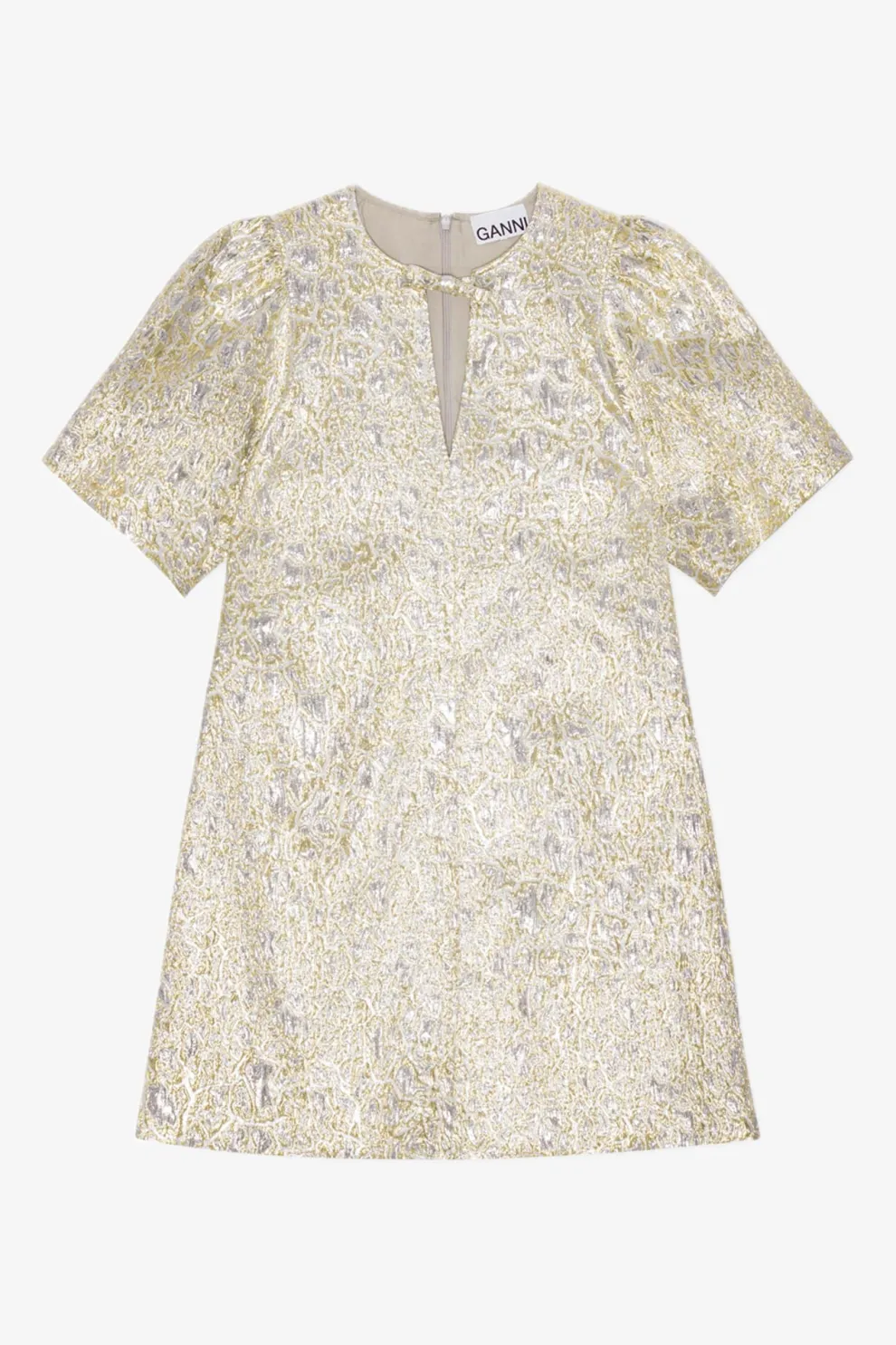 Ganni - Metallic Cloque A-Shape Mini Dress