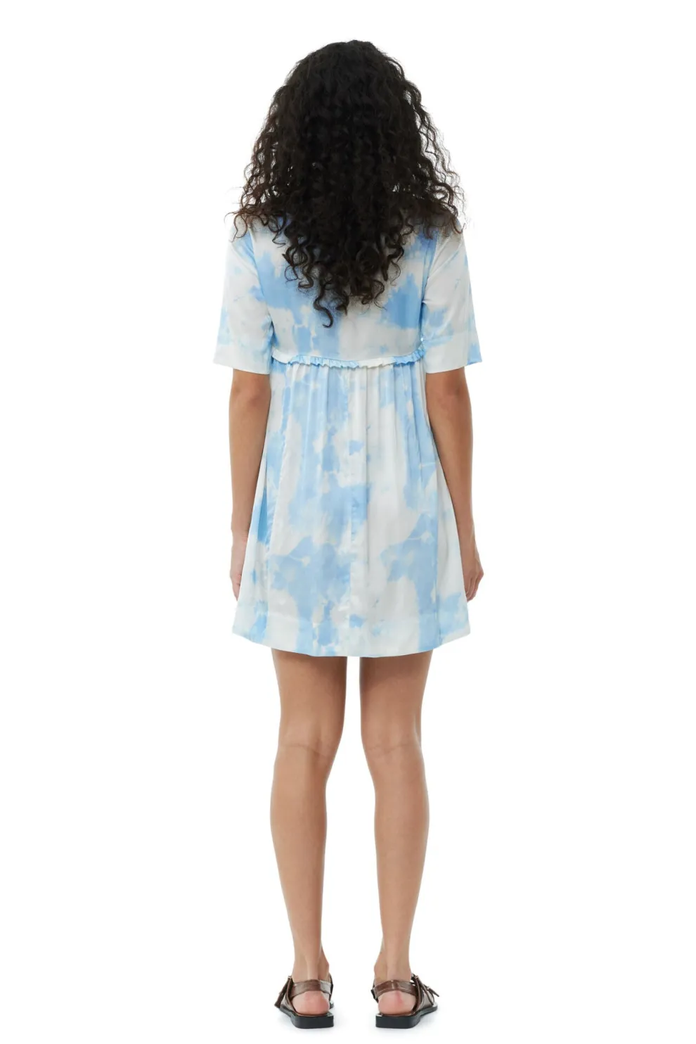 Ganni - Printed Satin Short Sleeve Mini Dress