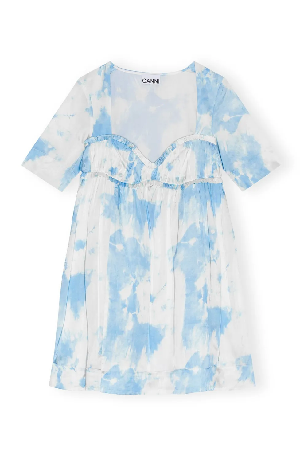 Ganni - Printed Satin Short Sleeve Mini Dress